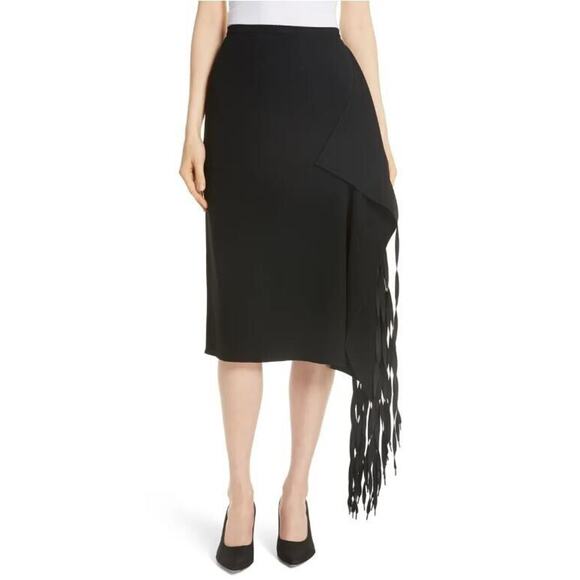 TIBI NEW $695 Shoelace Fringe Midi Skirt in Black Size 2